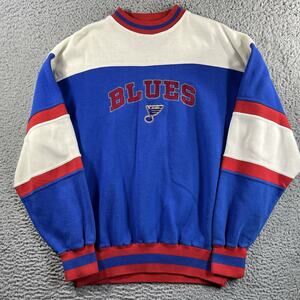 VINTAGE ST LOUIS BLUES SWEATSHIRT MENS LARGE BLUE WHITE RED EMBROIDERED PULLOVER